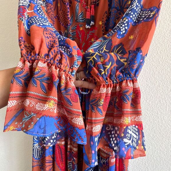 House of Harlow Maxi Tiered Floral Rustic Boho Long Sleeve Dress Size Small - Picture 11 of 14